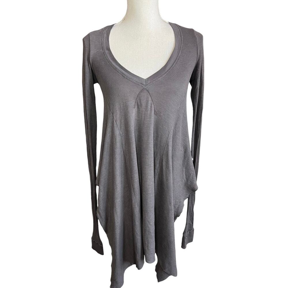 Lagenlook Charcoal Grey Long Sleeve Flowy Tunic Top Shark Bite Hem boho small